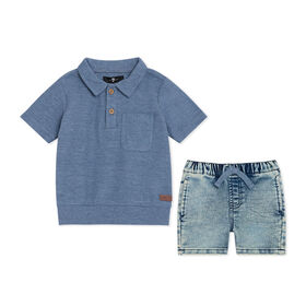 7 For All Mankind Ensemble Short En Jean Tricoté, Bleu Marine