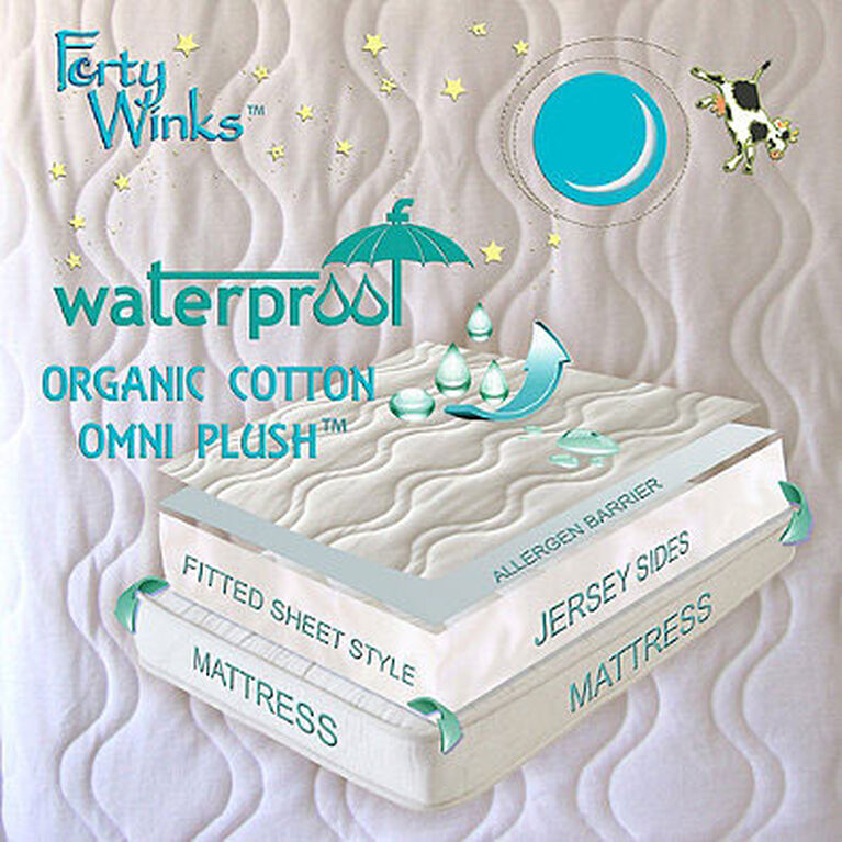 Forty Winks - Organic Cotton velour Quilted Waterproof, breathable crib mattress cover - Cream