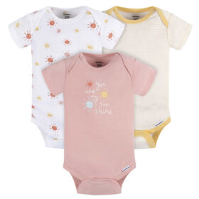 Gerber Childrenswear - 3-Pack Baby Pink & Yellow Short Sleeve Onesies Bodysuit - Newborn