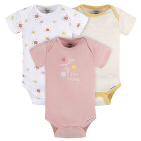 Gerber Childrenswear    Lot de 3 body manches courtes Rose+Jaune 