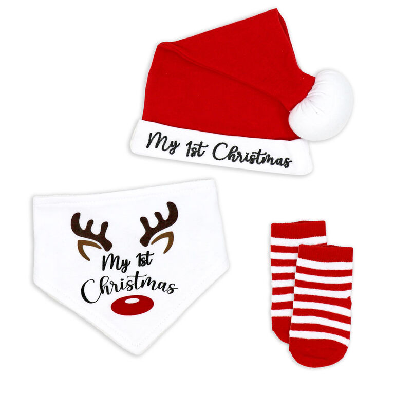 Baby Mode My 1st Christmas Hat, Bib and Sock Set Reindeer