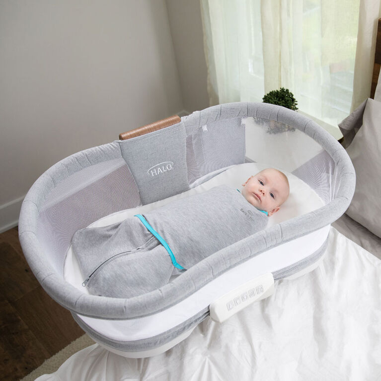 HALO SleepSack Swaddle - Ideal Temp - Heather Gray/Aqua Newborn  0-3 Months