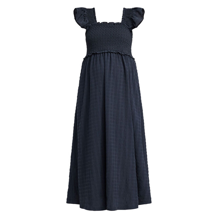 Motherhood Robe Midi Smockée À Manches À Volants-Noire-G