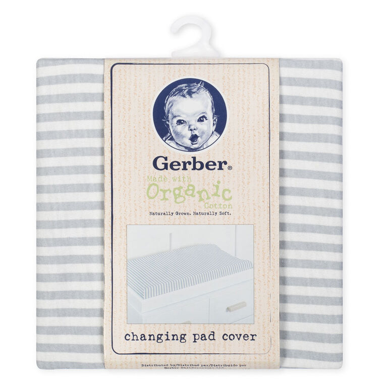 Gerber Organic Changing Pad Cover, Grey/Ivory Stripe Babies R Us Canada