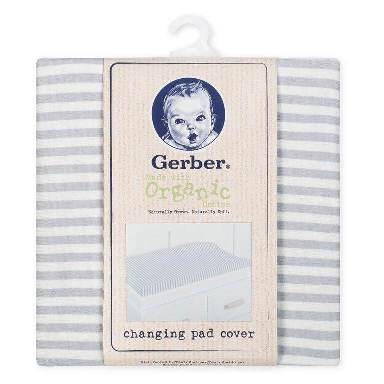 Gerber Organic Changing Pad Cover, Grey/Ivory Stripe