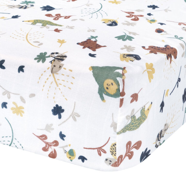 Perlimpinpin-Muslin fitted sheet-Jungle green