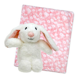 Couverture polaire avec jouet lapin rose