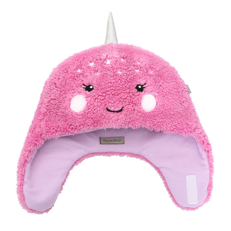 FlapJackKids - Baby, Toddler, Kids, Girls Reversible Sherpa Fleece Hat - Double Layered - Unicorn/Narwhal - Small 6-24 months