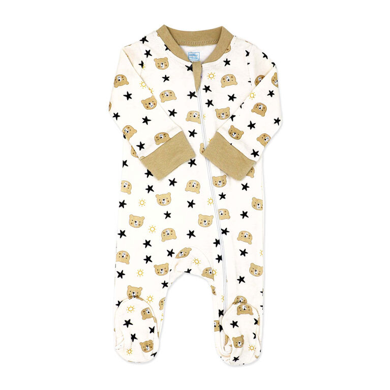 Baby Mode Interlock Coverall: Tan Bear 6-9M