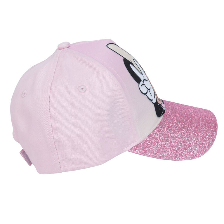 Disney Minnie Mouse Peace Sign With Glitter Brim Kids Baseball Cap Pink