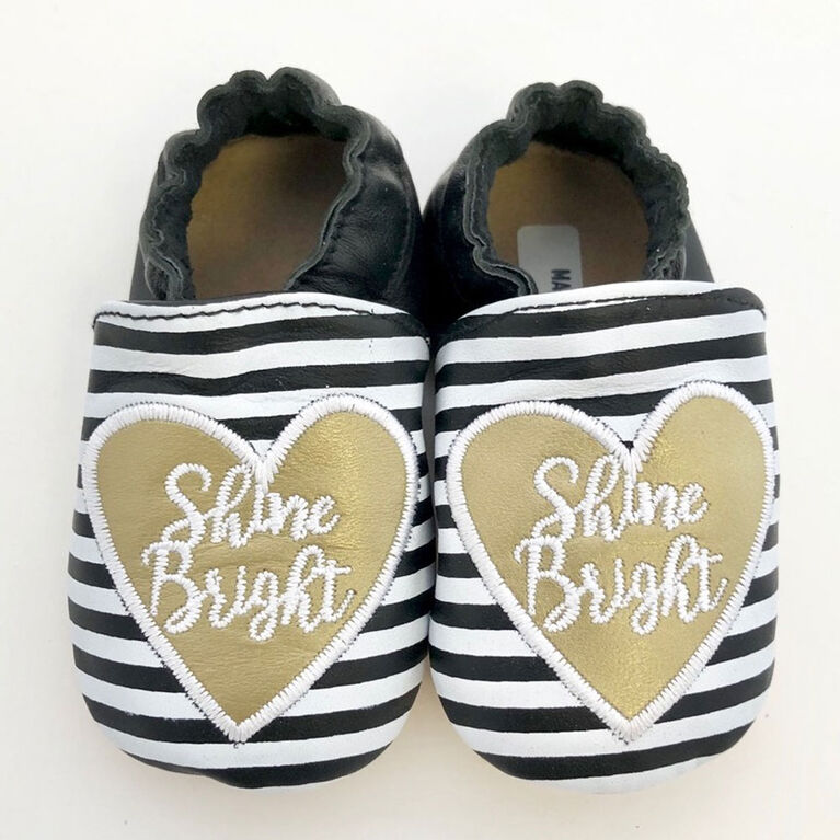 Tickle-toes Black with White Stripes & Heart 100% Soft Leather Shoes 6-12 Months