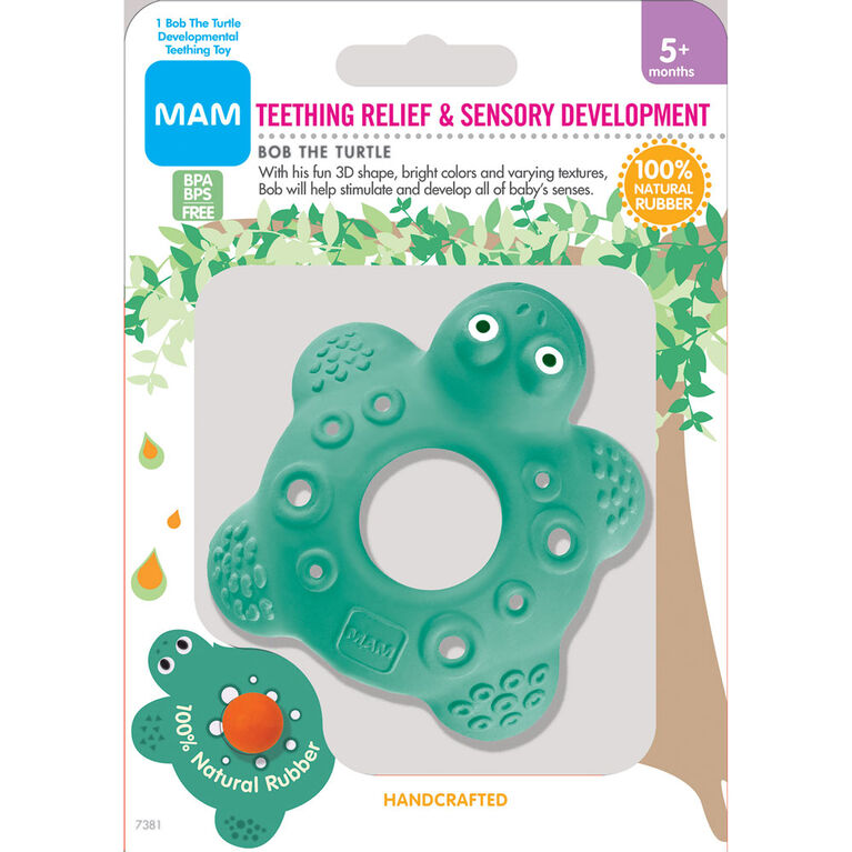 MAM Friends Bob the Turtle 100% Natural Rubber Developmental Teething Toy, 5+ Months