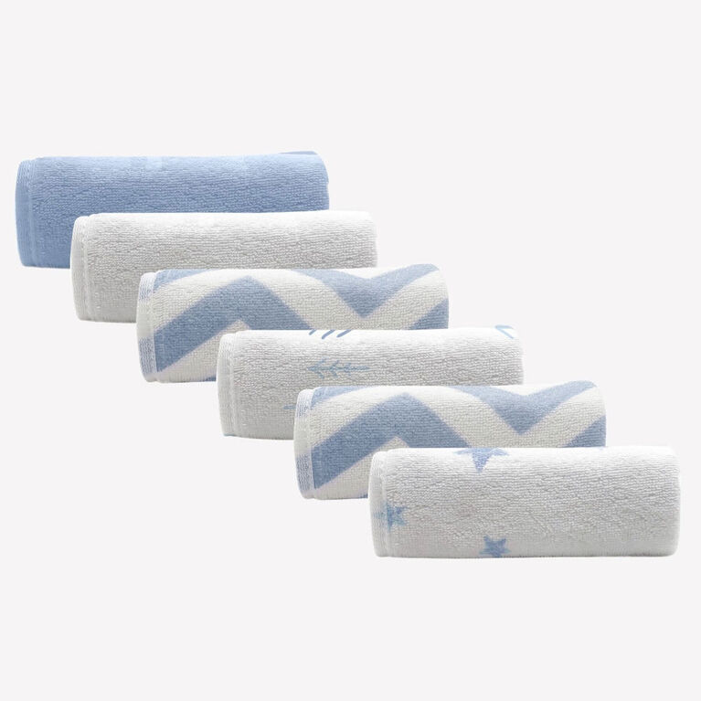 Kushies - Wash Cloths - 6 Pack Single Ply - Blue
