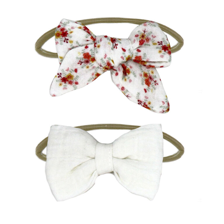 Amor Bebe 3 Piece Muslin Reversible Bib with 2 Headbands Set: Ivory Floral