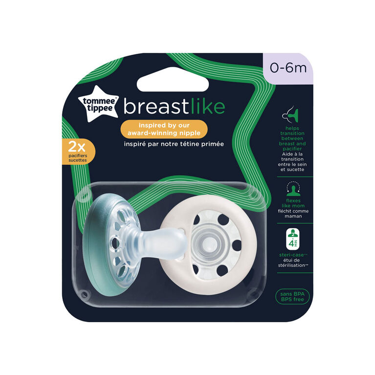 Tommee Tippee Breast-Like Pacifier, Skin-Like Texture, Symmetrical Design,  BPA-Free Binky, 0-6 Months, Pack of 4 Pacifiers