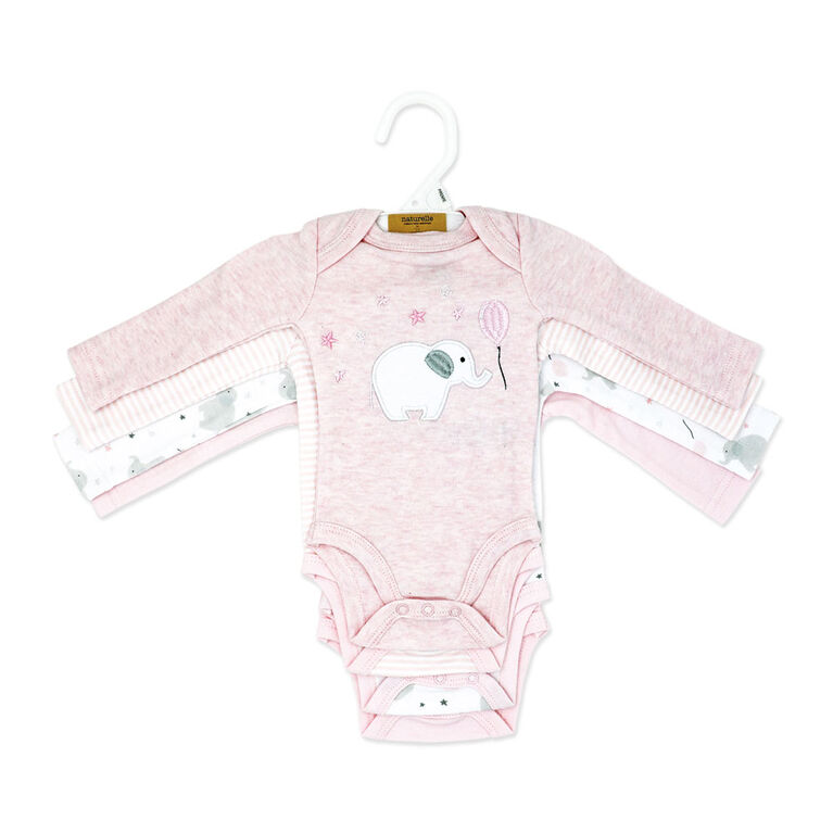 Naturelle 4 Pack Long Sleeve Bodysuit: Pink