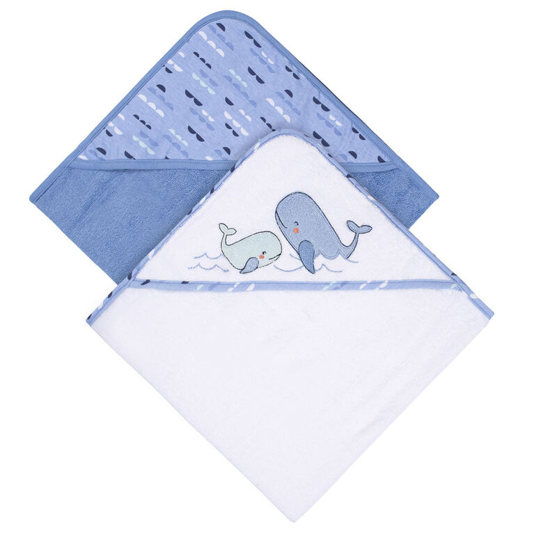 Koala Baby - Serviette à Capuche Tissée Baleine Bleue - Paquet de 2