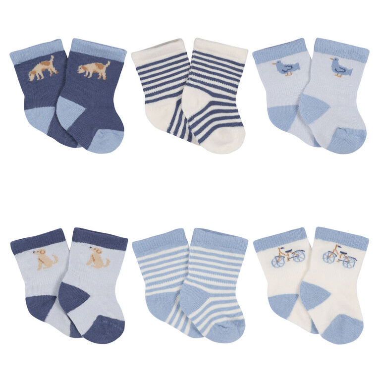 Gerber Childrenswear - 6 Pack Jersey Crew Socks Puppy Playground - 0-3M