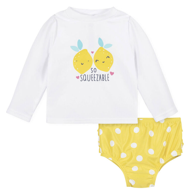 Gerber - Ensemble 2 pièces pour bébé et toute-petite fille Lemon Squeeze Rash Guard et bas de bain - 12 mois