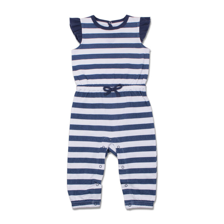 Snugabye Long Romper - Stripe - Navy/White, 6-9 Months