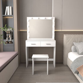 White Vanity with Mirror 140cm and Stool 43cm