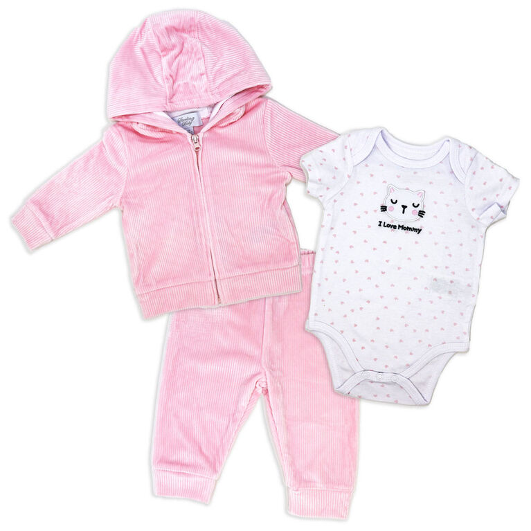 Sterling Baby 3 Piece Velour Jacket Set: Pink Kitty