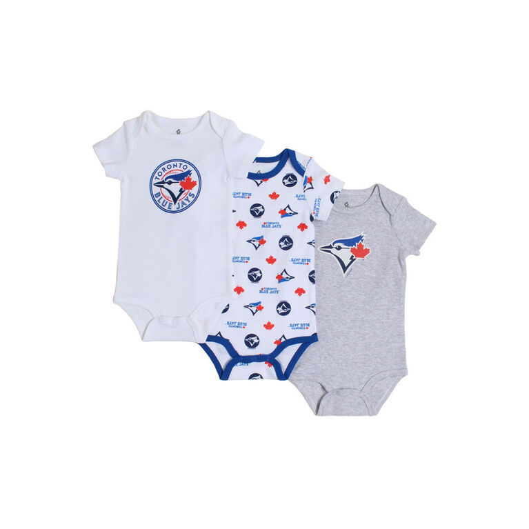 MLB Toronto Blue Jays Infant/Baby Short Sleeve Bodysuits/Onesies, 3-pk,  Assorted Sizes