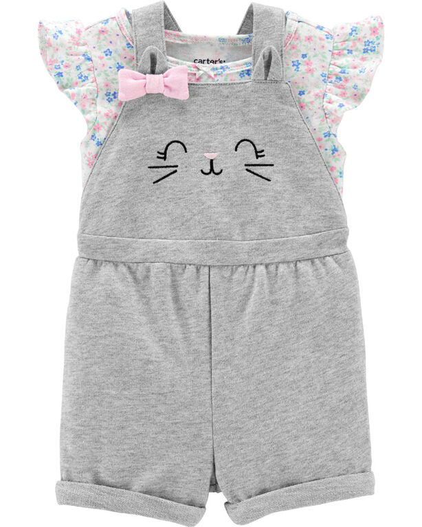 Carter's 2-Piece Floral Tee & Cat Shortall Set - Grey, Newborn