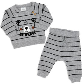 Baby Mode Grey 3 Piece Jogger Set: Brave 3-6M