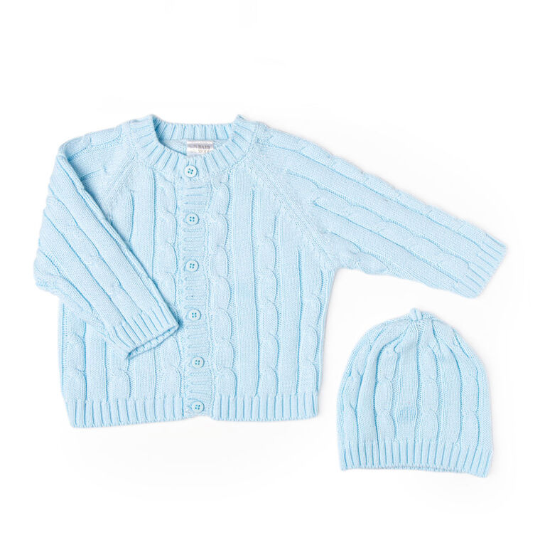 Baby Mode Signature Two Piece Cardigan and Hat Set Blue: 0-6M