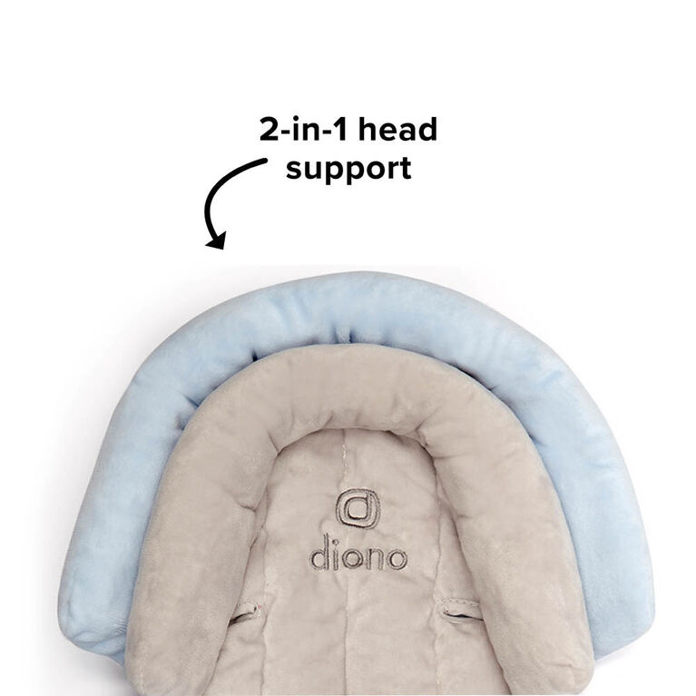 Diono Cuddle Soft 2-in-1 Baby Head Neck Body Support Pillow For Newborn Baby Super Soft Car Seat Insert Cushion, Perfect for Infant Car Seats, Convertible Car Seats, Strollers, Gray/ Blue