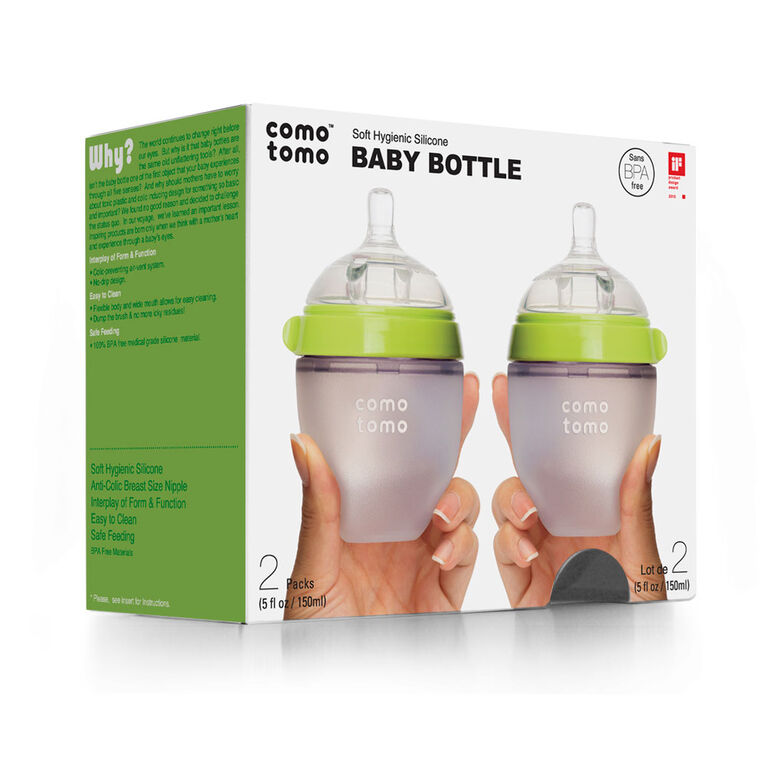 Comotomo - Natural Flow Bottle (Double Pack) - 150ML - Green. | Babies ...