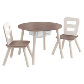 Ensemble table ronde avec rangement + 2 chaises - Gris