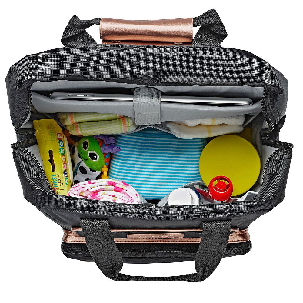 black and rose gold diaper bag