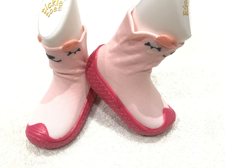 Tickle toes - Dark Pink Sole & Light Pink Socks with 3D Bear Skids Proof Shoes 18-24 Months