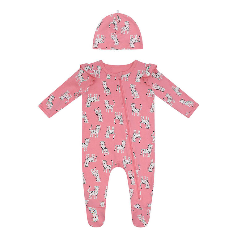 PL Baby Félin Fabuleux Dormeuse et Bonnet en Tricot Corail 9M