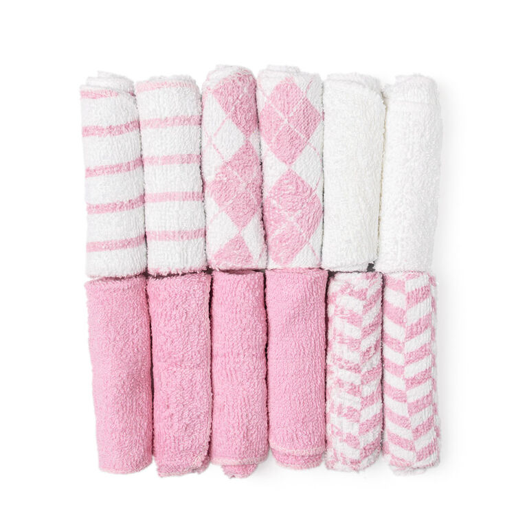 Jesse & Lulu Lot de 12 gants de toilette à thème Argyle : rose