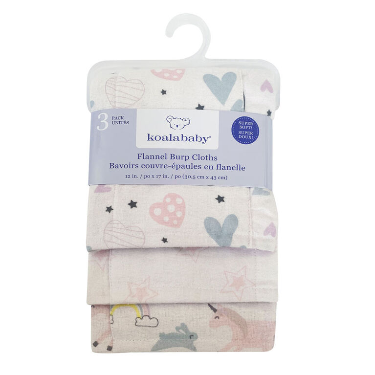 Koala Baby - Pink 3 Pack Burp Flannel