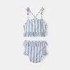 Swim Ruffle Bow 2 Piece Lt Blue Wht Stripe 0-6M