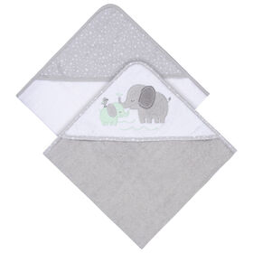 Koala Baby - Grey Elephant Woven Hooded Towel - 2 Pack