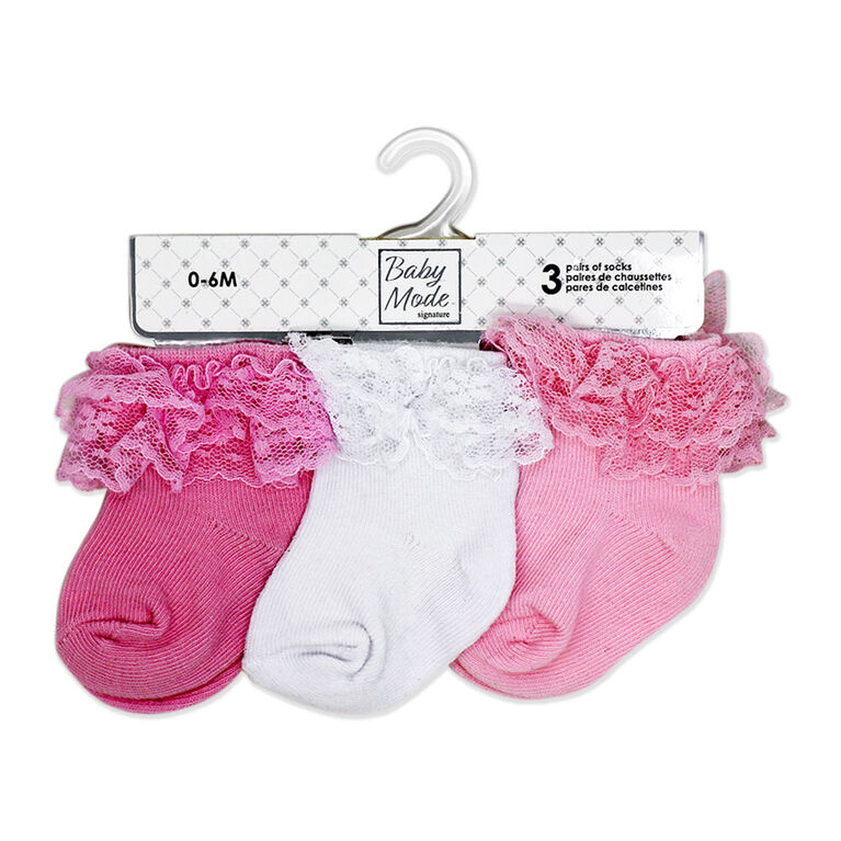 Baby Mode Signature Lot de 3 chaussettes à volants : Rose