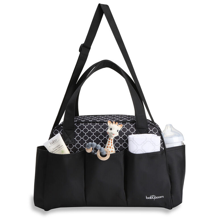 Baby Boom Camellia 4-Piece Duffle Diaper Bag - Black and White Geometric Print