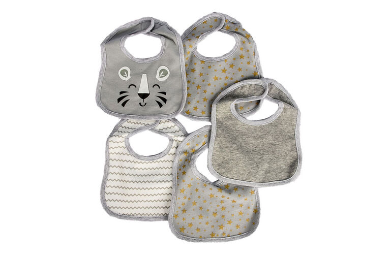 Koala Baby 5 Pack Jersey Knit Bibs - Grey