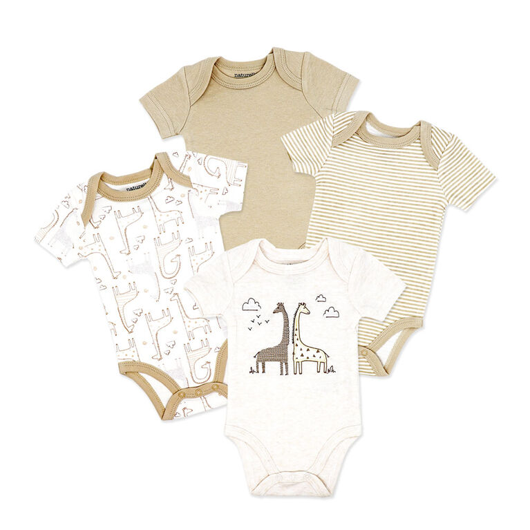 Naturelle Lot de 4 bodys à manches courtes : beige nouveau-né