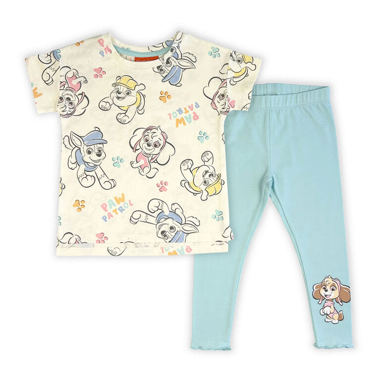 Paw Patrol 2 Piece Tee & Legging Set - Off White/Aqua 