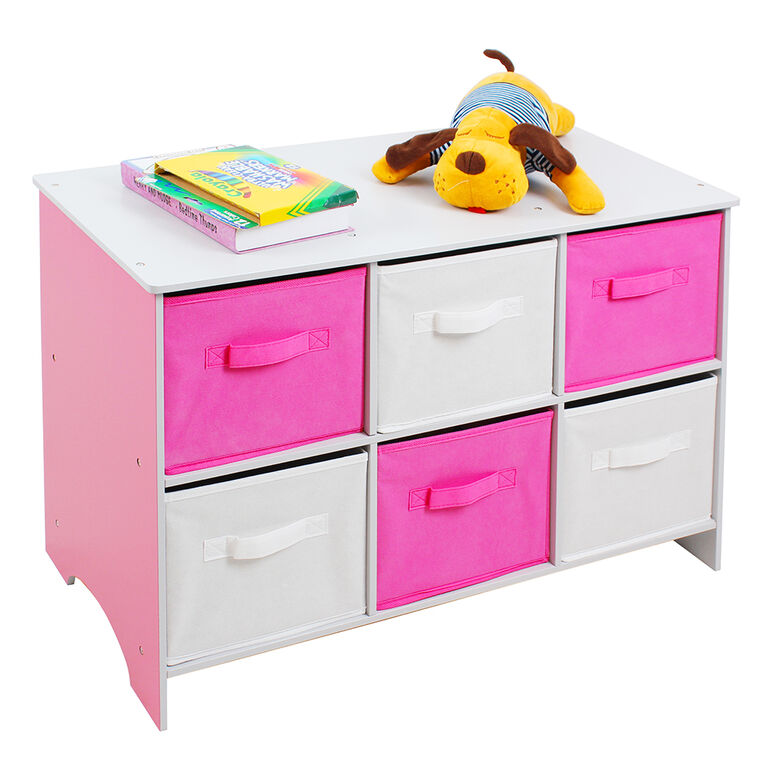 Pink/White Wood Storage Bench with bins
