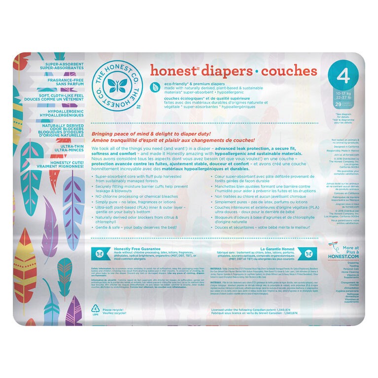 Honest Diapers Size 4 Painted Feathers.