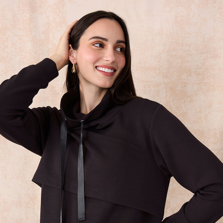 Motherhood -  Long Sleeve Scuba Funnel Nursing Top - Black -S