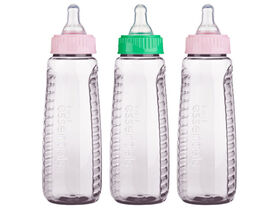 Gerber Première Essentials Clearview 9 onces, 3-Pack avec Nipple débit moyen silicone - rose/vert.