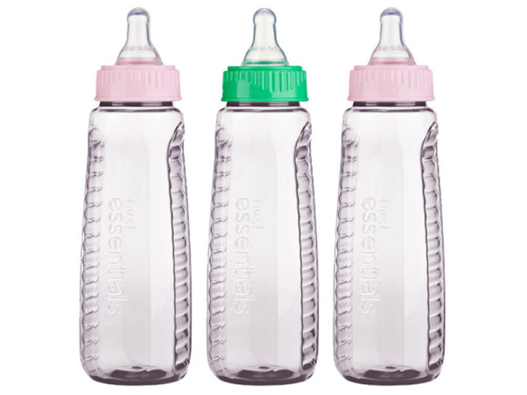 Gerber First Essentials Clearview 9oz Bottles, 3-Pack with Medium Flow Silicone Nipple - Pink/Green